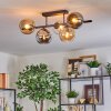Koyoto ceiling light, globe light Amber, chrome, clear, Smoke-coloured, 5-light sources