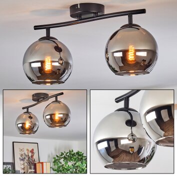 Koyoto ceiling light, globe light chrome, Smoke-coloured, 2-light sources