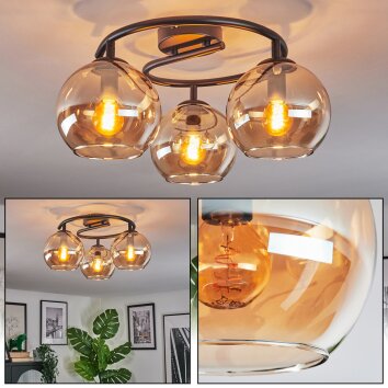 Koyoto ceiling light, globe light 37 cm Amber, 3-light sources