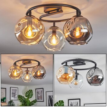 Ripoll ceiling light, globe light Amber, clear, Smoke-coloured, 3-light sources