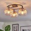Koyoto ceiling light, globe light 37 cm Amber, clear, 3-light sources