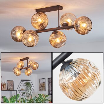 Ripoll ceiling light, globe light Amber, 6-light sources