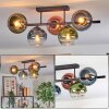 Koyoto ceiling light, globe light blue, green, clear, coppery, 5-light sources