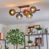Koyoto ceiling light, globe light blue, green, clear, coppery, 5-light sources