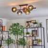 Koyoto ceiling light, globe light blue, green, clear, coppery, 5-light sources