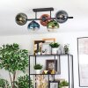 Koyoto ceiling light, globe light blue, green, clear, coppery, 5-light sources
