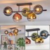 Koyoto ceiling light, globe light blue, gold, green, clear, coppery, 5-light sources