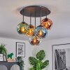 Ripoll ceiling light, globe light blue, chrome, gold, green, coppery, Smoke-coloured, 5-light sources