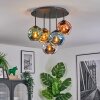 Ripoll ceiling light, globe light blue, chrome, gold, green, coppery, Smoke-coloured, 5-light sources