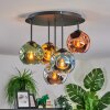 Ripoll ceiling light, globe light blue, chrome, gold, green, coppery, Smoke-coloured, 5-light sources