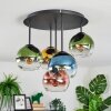 Koyoto ceiling light, globe light blue, gold, green, clear, coppery, 5-light sources