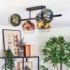 Koyoto ceiling light, globe light blue, chrome, gold, green, clear, coppery, Smoke-coloured, 5-light sources