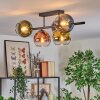 Koyoto ceiling light, globe light blue, chrome, gold, green, clear, coppery, Smoke-coloured, 5-light sources