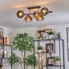 Koyoto ceiling light, globe light blue, chrome, gold, green, clear, coppery, Smoke-coloured, 5-light sources