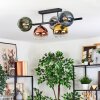 Koyoto ceiling light, globe light blue, chrome, gold, green, clear, coppery, Smoke-coloured, 5-light sources