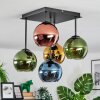 Koyoto ceiling light, globe light 37 cm blue, gold, green, coppery, 5-light sources
