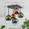 Koyoto ceiling light, globe light 37 cm blue, gold, green, coppery, 5-light sources
