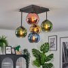 Koyoto ceiling light, globe light 37 cm blue, gold, green, coppery, 5-light sources