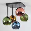 Koyoto ceiling light, globe light 37 cm blue, gold, green, coppery, 5-light sources