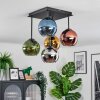 Koyoto ceiling light, globe light 37 cm blue, chrome, gold, green, coppery, Smoke-coloured, 5-light sources