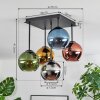 Koyoto ceiling light, globe light 37 cm blue, chrome, gold, green, coppery, Smoke-coloured, 5-light sources