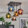 Koyoto ceiling light, globe light 37 cm blue, chrome, gold, green, coppery, Smoke-coloured, 5-light sources