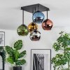 Koyoto ceiling light, globe light 37 cm blue, chrome, gold, green, coppery, Smoke-coloured, 5-light sources
