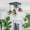 Koyoto ceiling light, globe light 37 cm blue, gold, green, clear, coppery, Smoke-coloured, 5-light sources