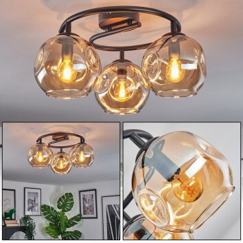 Ripoll ceiling light, globe light Amber, 3-light sources