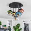Koyoto ceiling light, globe light blue, gold, green, clear, coppery, Smoke-coloured, 5-light sources