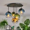 Koyoto ceiling light, globe light 45 cm blue, gold, green, clear, 5-light sources