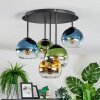 Koyoto ceiling light, globe light 45 cm blue, gold, green, clear, 5-light sources