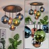 Gastor ceiling light, globe light blue, chrome, green, coppery, Smoke-coloured, 5-light sources