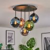 Gastor ceiling light, globe light blue, chrome, green, coppery, Smoke-coloured, 5-light sources
