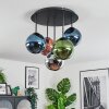 Gastor ceiling light, globe light blue, chrome, green, coppery, Smoke-coloured, 5-light sources