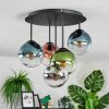 Gastor ceiling light, globe light 37 cm blue, chrome, green, clear, coppery, Smoke-coloured, 5-light sources