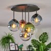 Gastor ceiling light, globe light 37 cm blue, chrome, green, clear, coppery, Smoke-coloured, 5-light sources