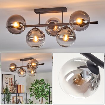 Gastor ceiling light, globe light clear, Smoke-coloured, 5-light sources
