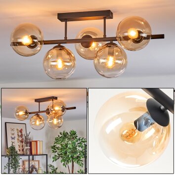 Gastor ceiling light, globe light Amber, clear, 5-light sources