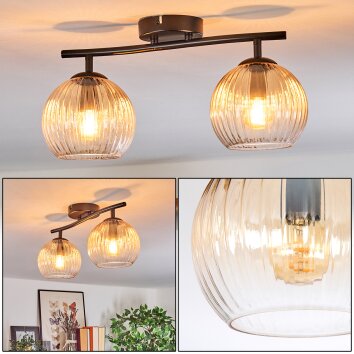 Koyoto ceiling light, globe light Amber, clear, 2-light sources