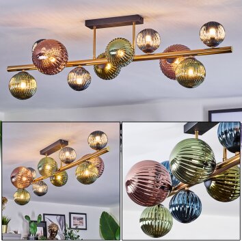 Chehalis ceiling light, globe light gold, black, 10-light sources