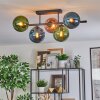 Gastor ceiling light, globe light blue, green, coppery, 5-light sources