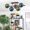 Gastor ceiling light, globe light blue, green, coppery, 5-light sources