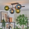 Gastor ceiling light, globe light blue, green, coppery, 5-light sources