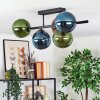 Gastor ceiling light, globe light blue, green, coppery, 5-light sources