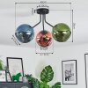 Koyoto ceiling light, globe light 42 cm blue, green, coppery, 3-light sources