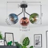 Koyoto ceiling light, globe light 42 cm blue, green, clear, coppery, 3-light sources