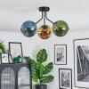 Koyoto ceiling light, globe light blue, gold, green, 3-light sources