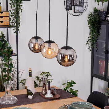 Gastor hanging light, globe light, pendant light Amber, Smoke-coloured, 3-light sources