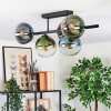 Gastor ceiling light, globe light blue, green, clear, coppery, 5-light sources